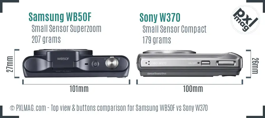 Samsung WB50F vs Sony W370 top view buttons comparison