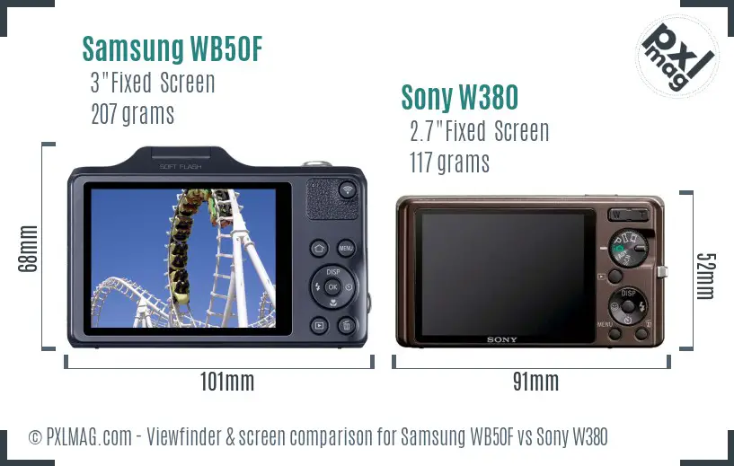 Samsung WB50F vs Sony W380 Screen and Viewfinder comparison