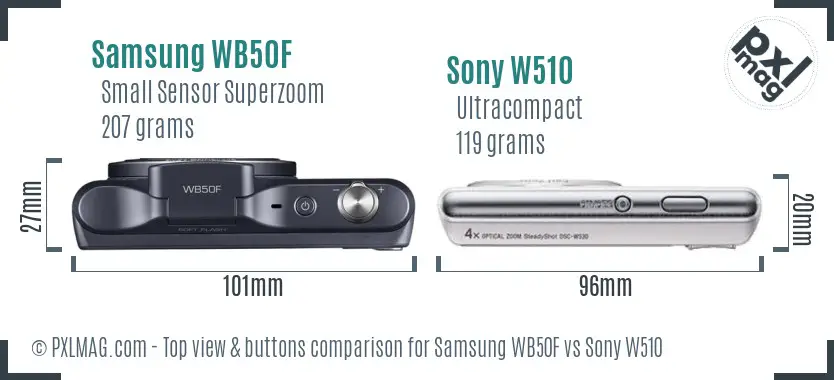 Samsung WB50F vs Sony W510 top view buttons comparison