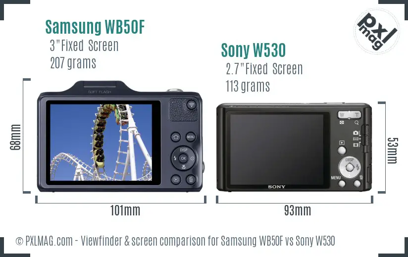 Samsung WB50F vs Sony W530 Screen and Viewfinder comparison