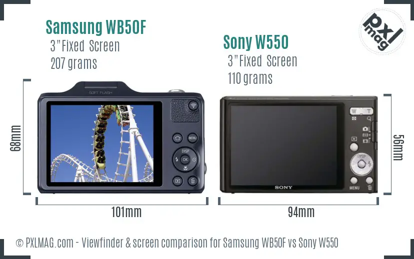 Samsung WB50F vs Sony W550 Screen and Viewfinder comparison