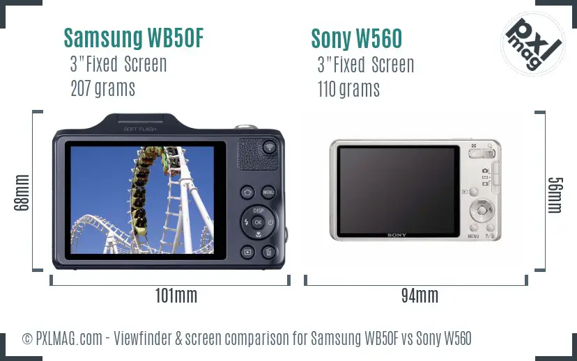 Samsung WB50F vs Sony W560 Screen and Viewfinder comparison