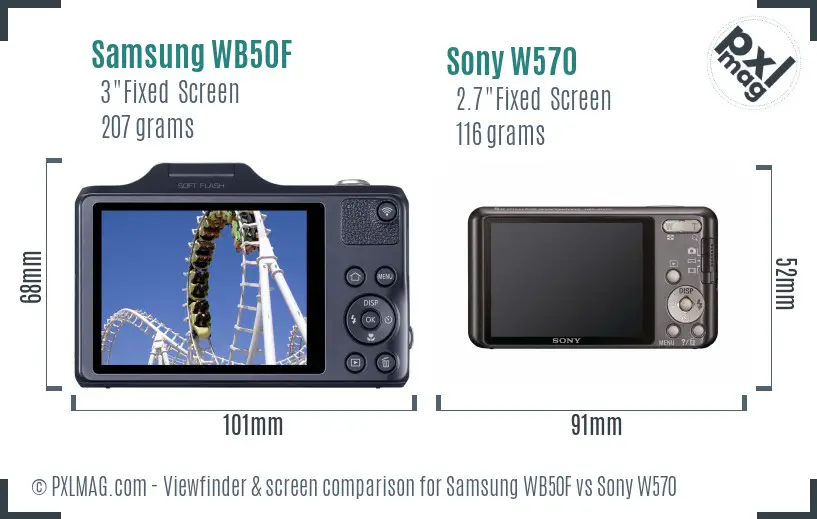 Samsung WB50F vs Sony W570 Screen and Viewfinder comparison