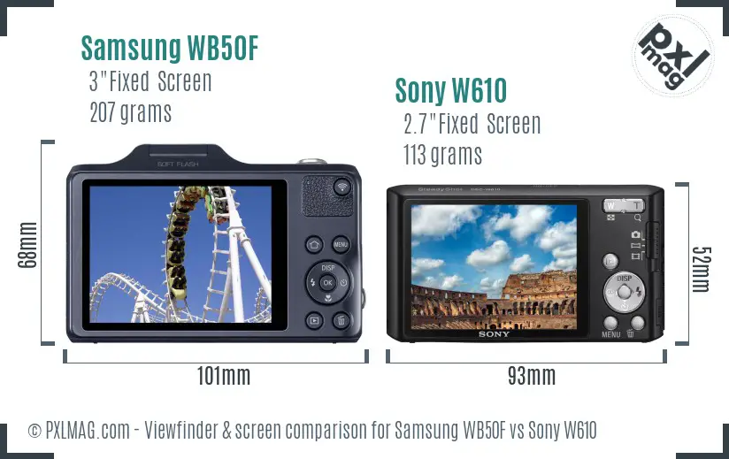 Samsung WB50F vs Sony W610 Screen and Viewfinder comparison