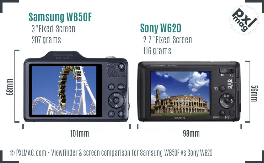 Samsung WB50F vs Sony W620 Screen and Viewfinder comparison