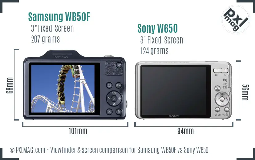 Samsung WB50F vs Sony W650 Screen and Viewfinder comparison