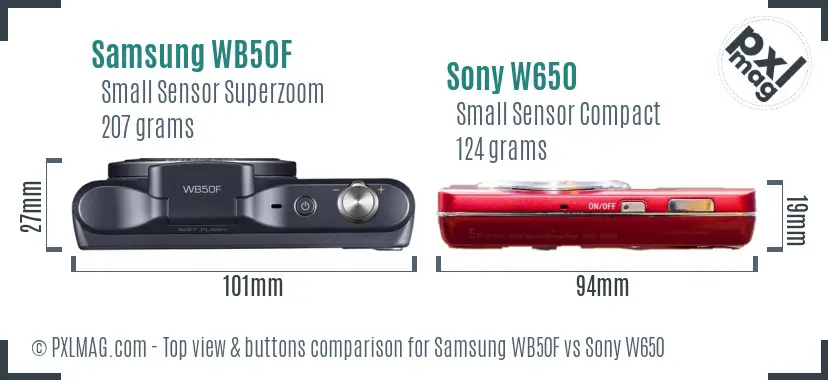 Samsung WB50F vs Sony W650 top view buttons comparison