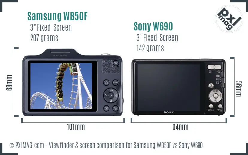 Samsung WB50F vs Sony W690 Screen and Viewfinder comparison