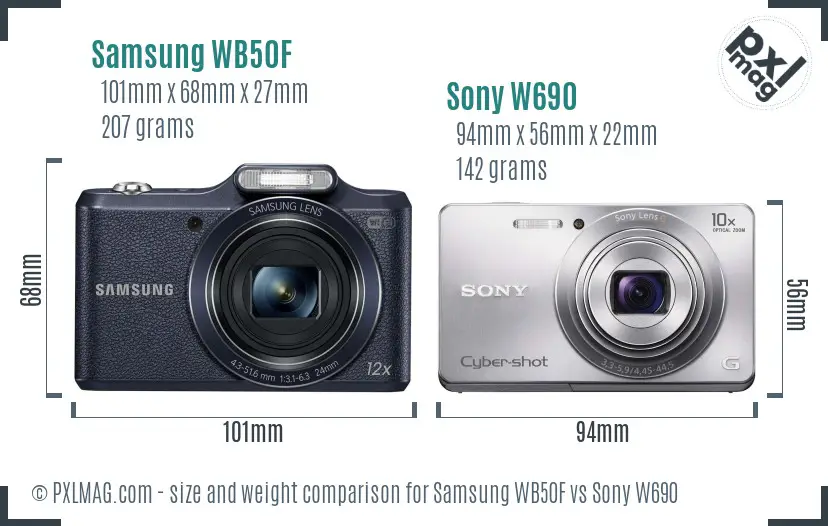 Samsung WB50F vs Sony W690 size comparison