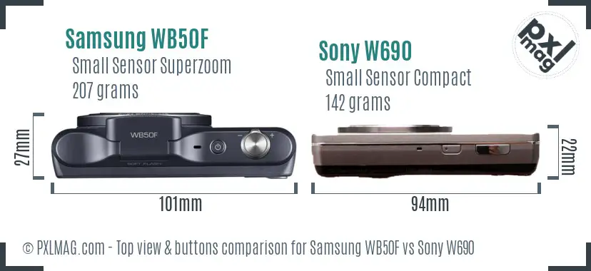 Samsung WB50F vs Sony W690 top view buttons comparison