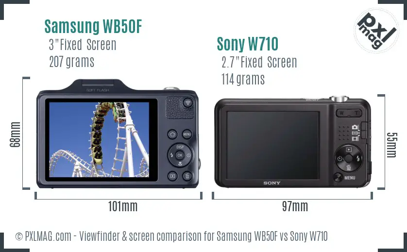 Samsung WB50F vs Sony W710 Screen and Viewfinder comparison