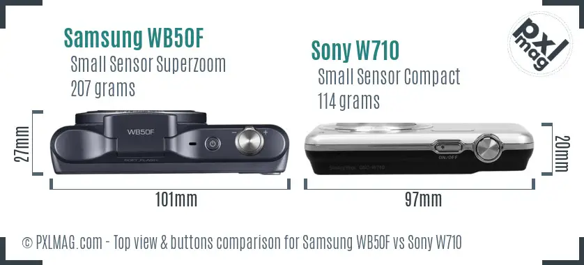 Samsung WB50F vs Sony W710 top view buttons comparison