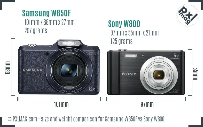 Samsung WB50F vs Sony W800 size comparison