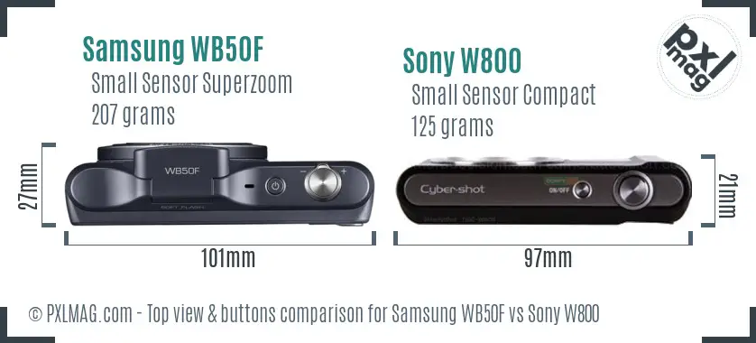 Samsung WB50F vs Sony W800 top view buttons comparison