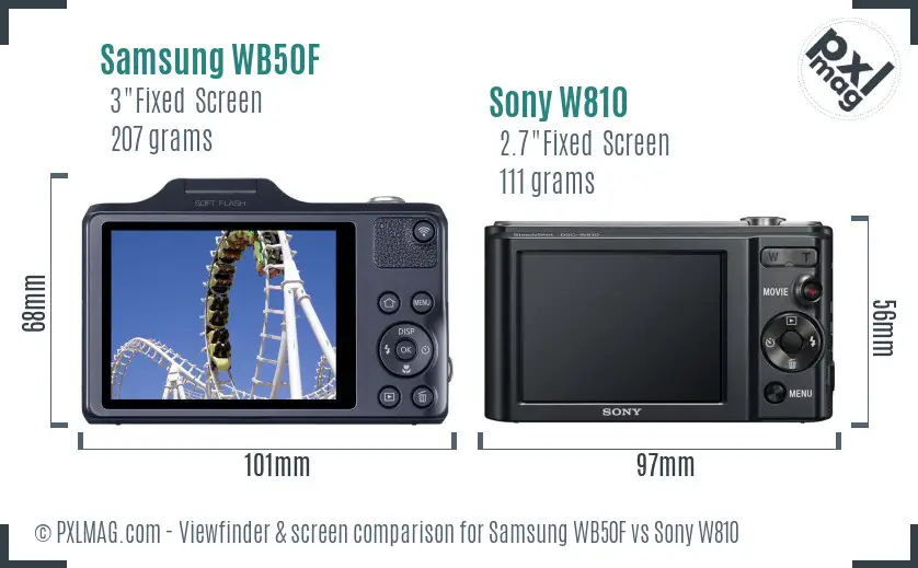 Samsung WB50F vs Sony W810 Screen and Viewfinder comparison