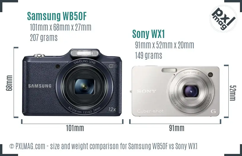 Samsung WB50F vs Sony WX1 size comparison Samsung WB50F vs Sony WX1 size comparison