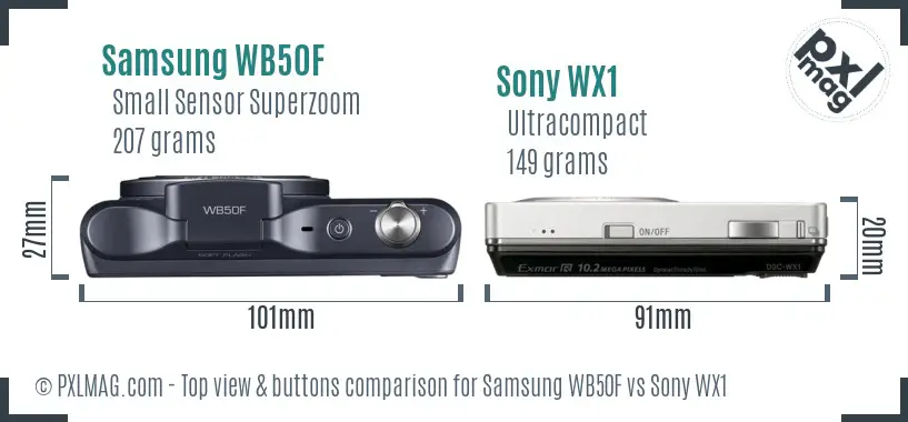 Samsung WB50F vs Sony WX1 top view buttons comparison Samsung WB50F vs Sony WX1 top view buttons comparison