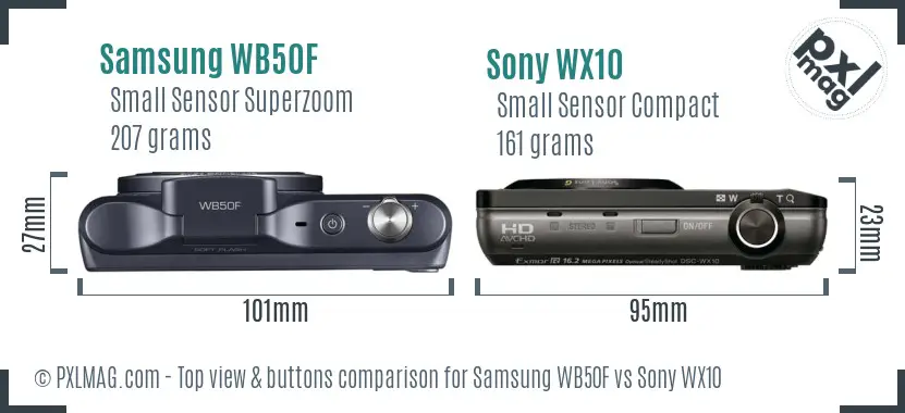 Samsung WB50F vs Sony WX10 top view buttons comparison