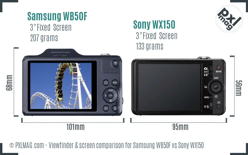 Samsung WB50F vs Sony WX150 Screen and Viewfinder comparison