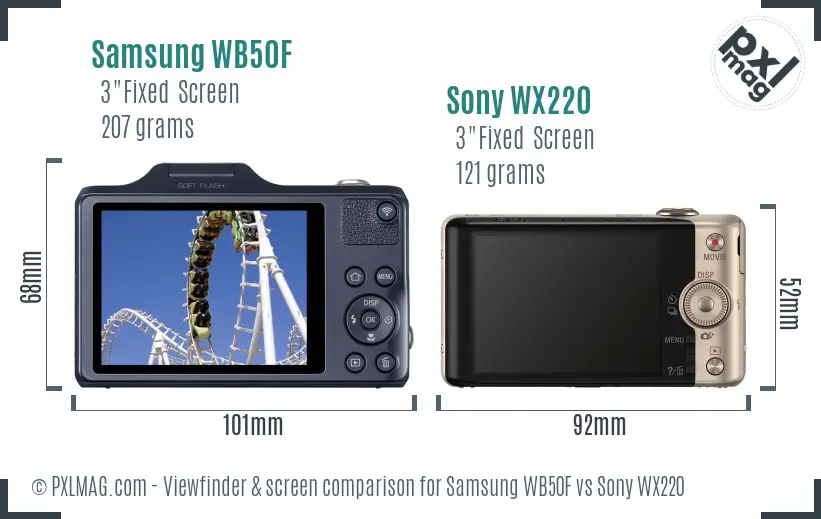 Samsung WB50F vs Sony WX220 Screen and Viewfinder comparison