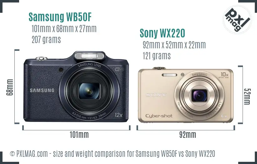 Samsung WB50F vs Sony WX220 size comparison