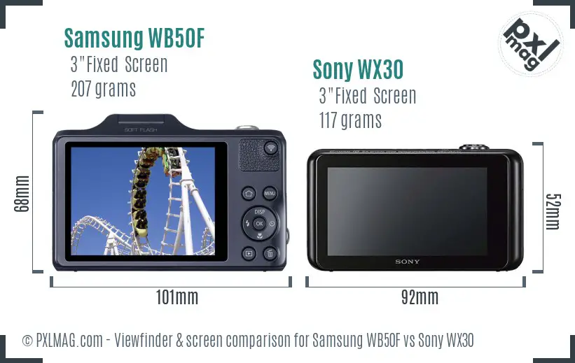 Samsung WB50F vs Sony WX30 Screen and Viewfinder comparison