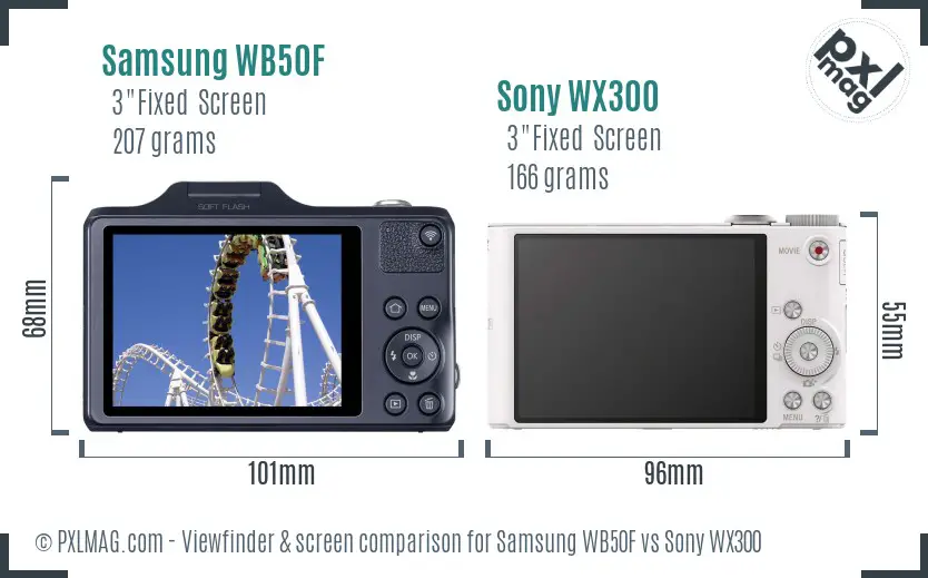 Samsung WB50F vs Sony WX300 Screen and Viewfinder comparison