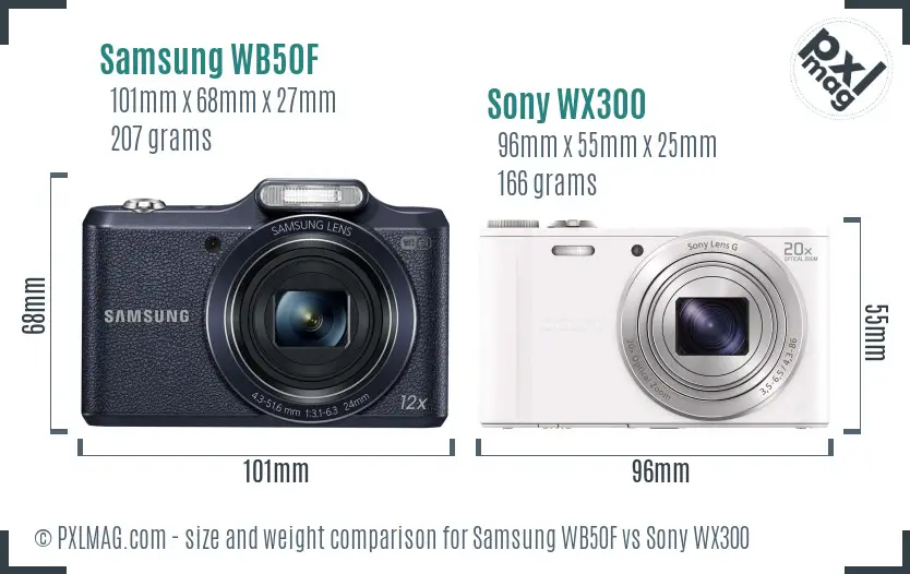 Samsung WB50F vs Sony WX300 size comparison