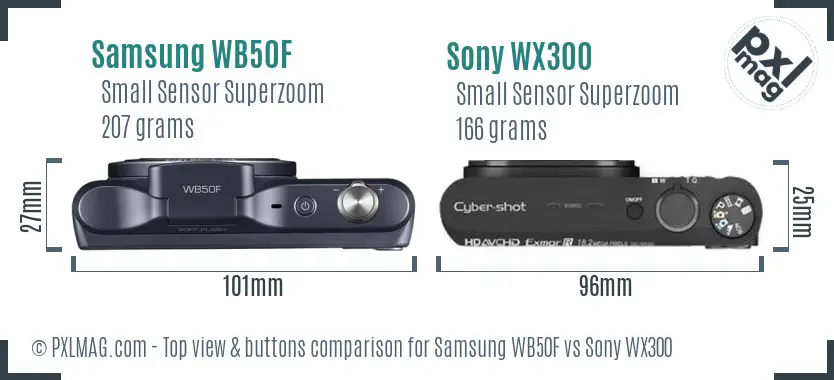 Samsung WB50F vs Sony WX300 top view buttons comparison