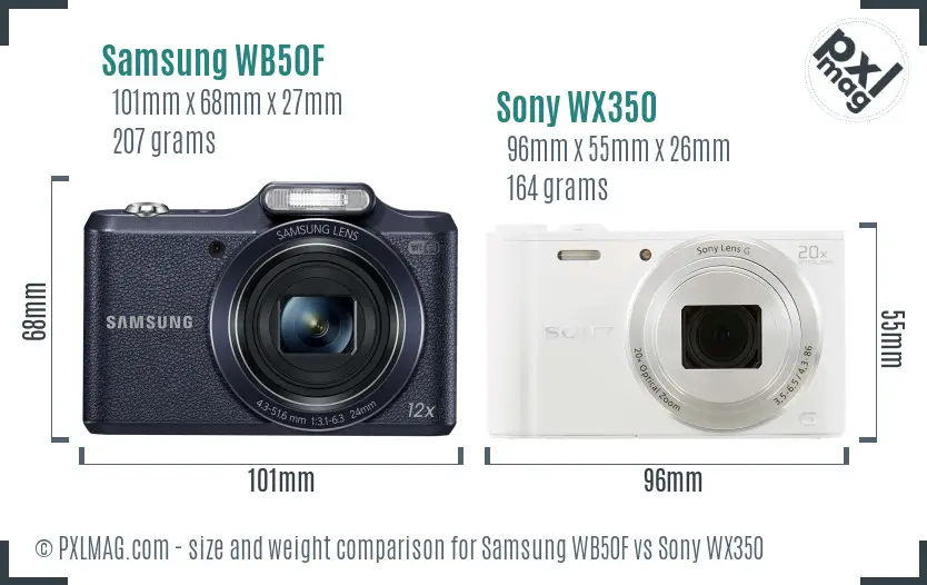 Samsung WB50F vs Sony WX350 size comparison Samsung WB50F vs Sony WX350 size comparison
