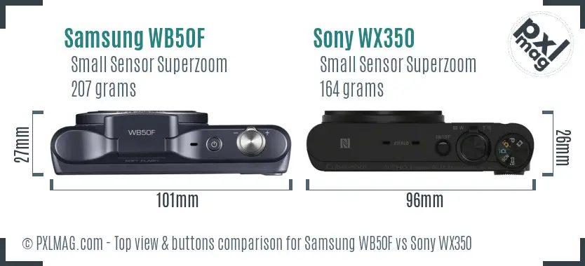 Samsung WB50F vs Sony WX350 top view buttons comparison Samsung WB50F vs Sony WX350 top view buttons comparison