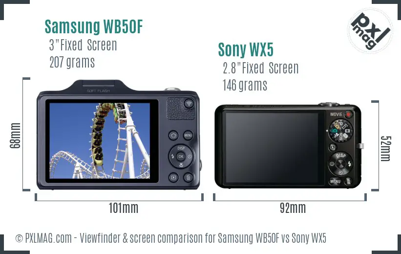 Samsung WB50F vs Sony WX5 Screen and Viewfinder comparison