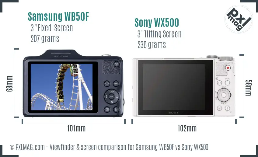 Samsung WB50F vs Sony WX500 Screen and Viewfinder comparison