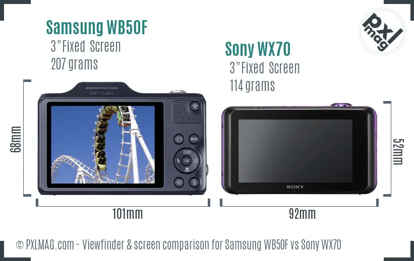 Samsung WB50F vs Sony WX70 Screen and Viewfinder comparison