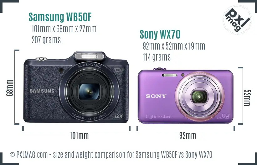 Samsung WB50F vs Sony WX70 size comparison