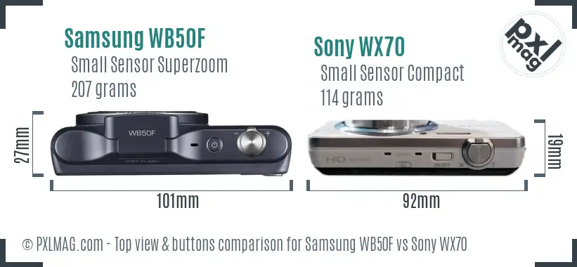 Samsung WB50F vs Sony WX70 top view buttons comparison