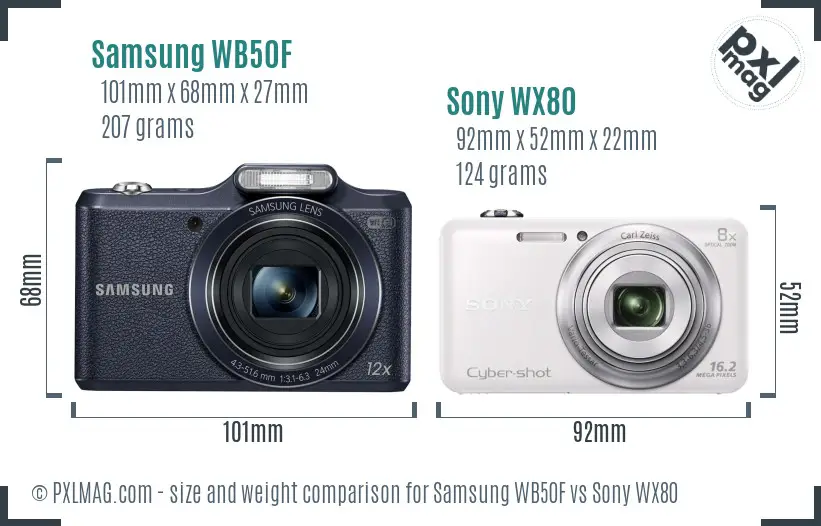 Samsung WB50F vs Sony WX80 size comparison