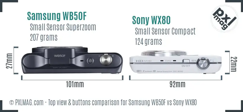 Samsung WB50F vs Sony WX80 top view buttons comparison