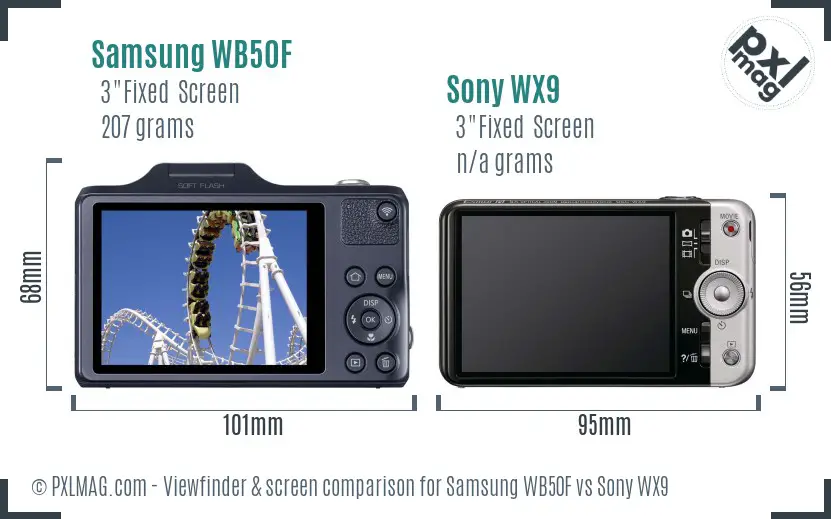 Samsung WB50F vs Sony WX9 Screen and Viewfinder comparison