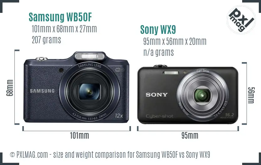 Samsung WB50F vs Sony WX9 size comparison