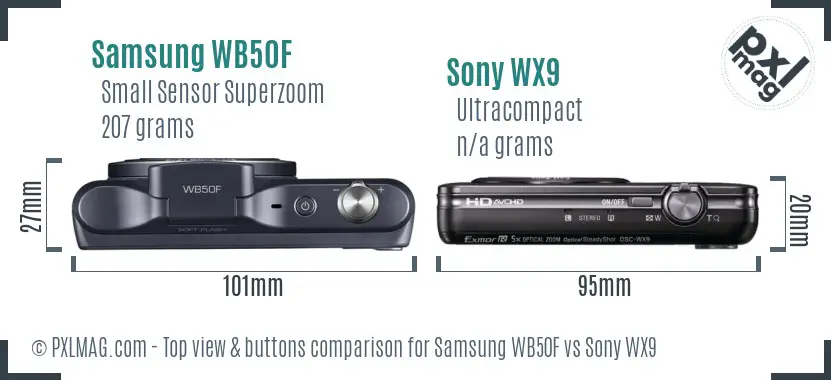 Samsung WB50F vs Sony WX9 top view buttons comparison