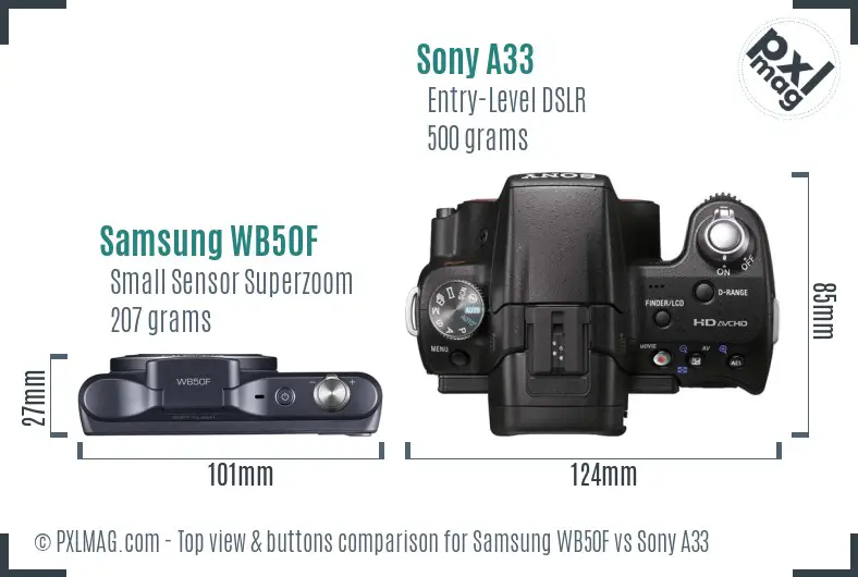 Samsung WB50F vs Sony A33 top view buttons comparison