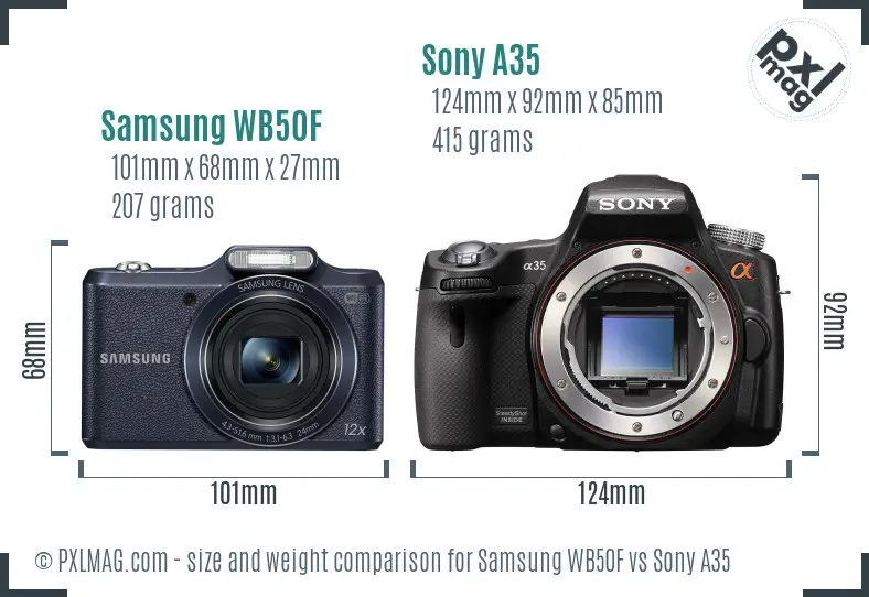 Samsung WB50F vs Sony A35 size comparison