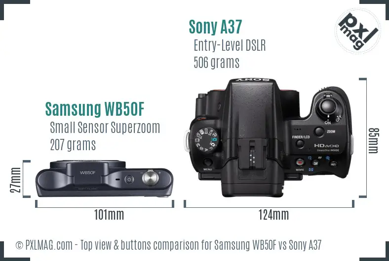 Samsung WB50F vs Sony A37 top view buttons comparison