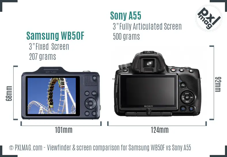 Samsung WB50F vs Sony A55 Screen and Viewfinder comparison