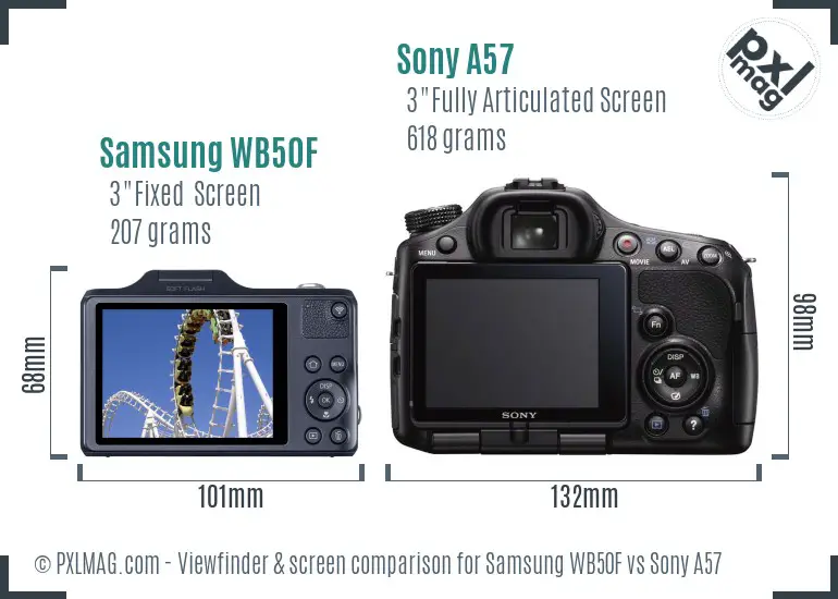 Samsung WB50F vs Sony A57 Screen and Viewfinder comparison