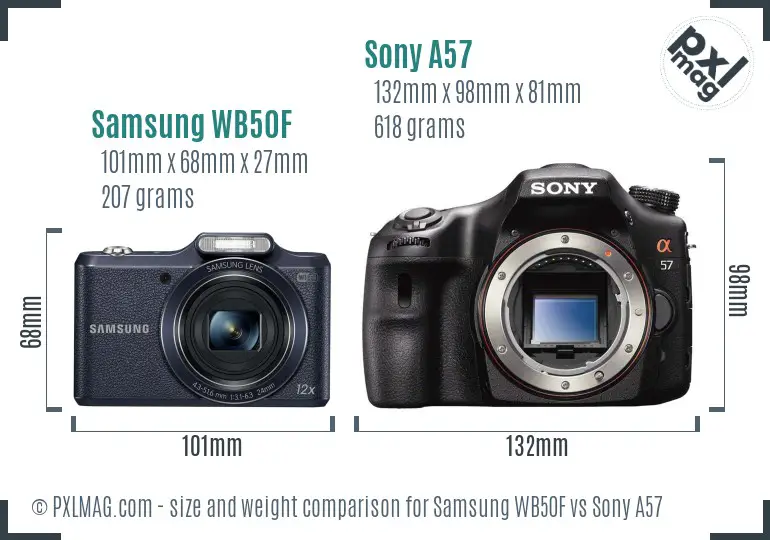 Samsung WB50F vs Sony A57 size comparison