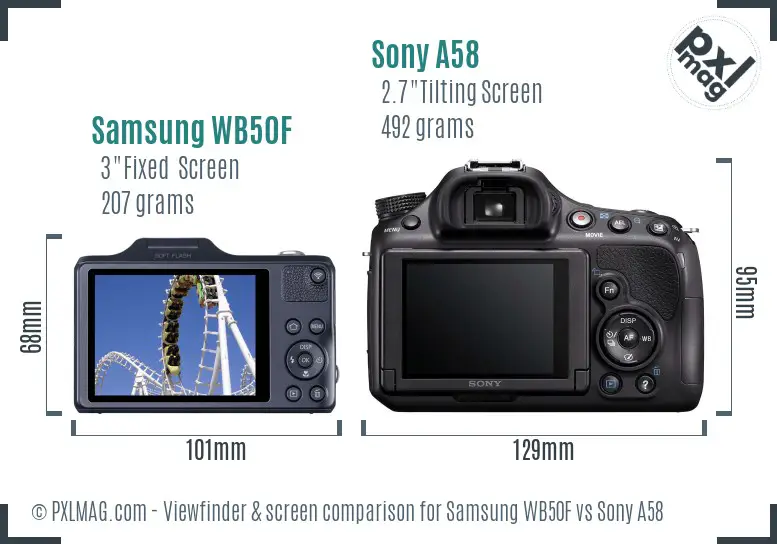 Samsung WB50F vs Sony A58 Screen and Viewfinder comparison