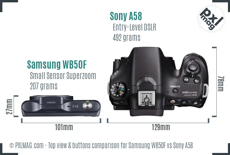 Samsung WB50F vs Sony A58 top view buttons comparison