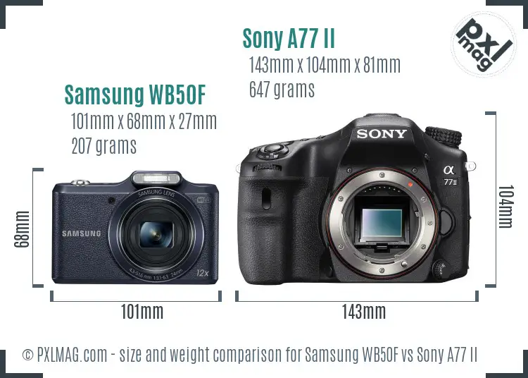 Samsung WB50F vs Sony A77 II size comparison